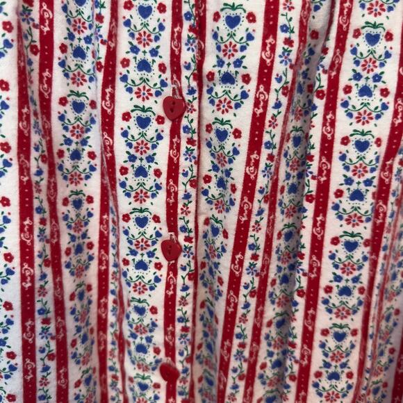 Lanz of Salzburg Tyrolean Flannel Nightgown Red And Blue Hearts Size M Cozy - Picture 4 of 11